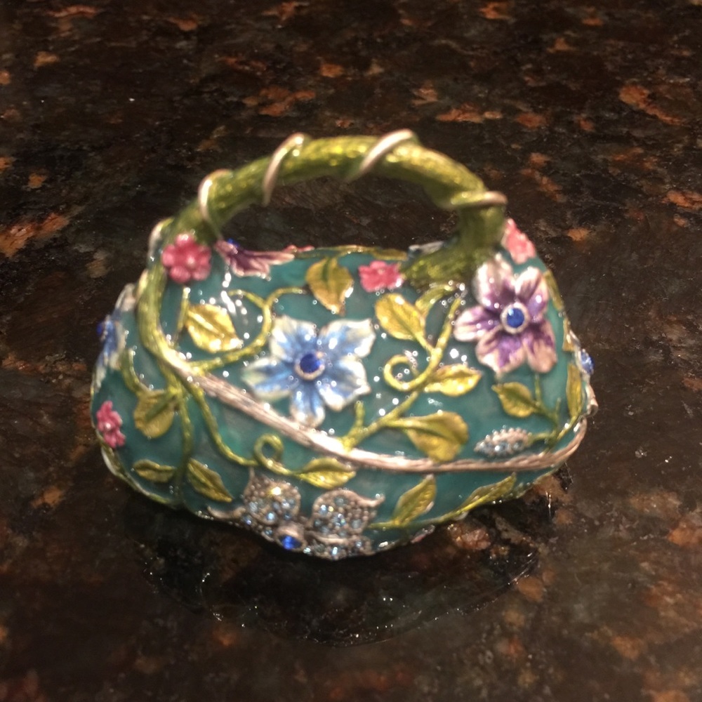 Enamel Rhinestone Studded Handbag Keepsake Box - Picture 2 of 4